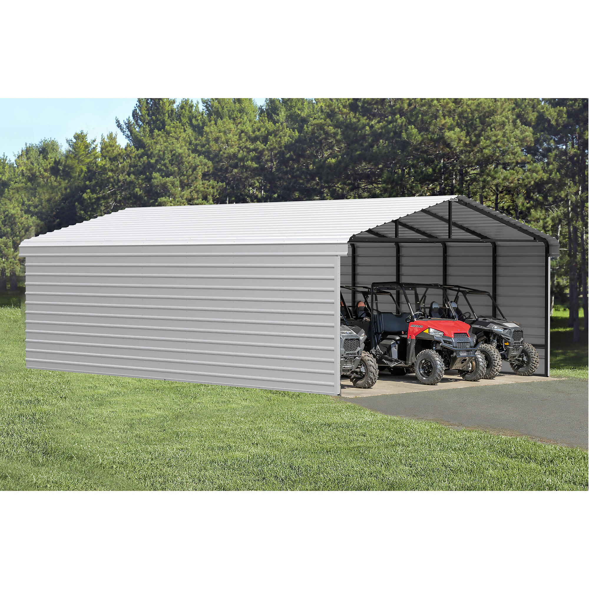 Arrow, Arrow 20x29x9 3 Sided Carport, Width 243 in, Height 142.75 in, Cover Material Steel, Model# CPH202909ECL3